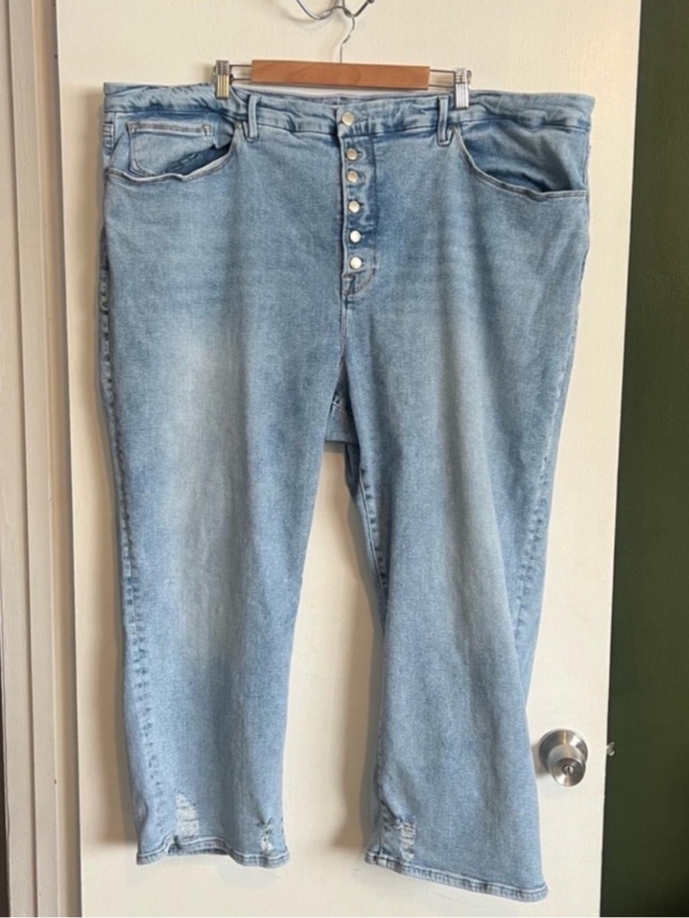 Good American Good Legs Straight in Indigo400 cropped button fly jeans size 30